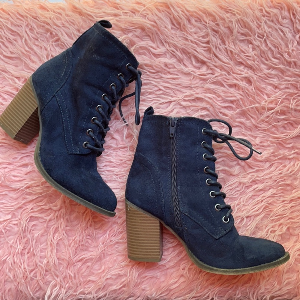 Mossimo Supply Co. Blue Zipper Laced Ankle Booties